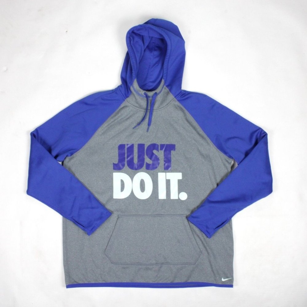 Nike Therma-Fit Mens XL Just Do It Hoodie Pullover Sweatshirt Gray Blue